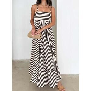 Commense Black and White Striped Maxi Dress
